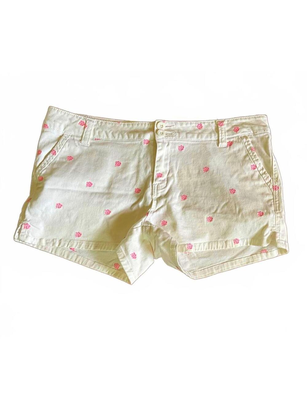 BeBop White Denim Shorts Embroidered Pink Flowers 13